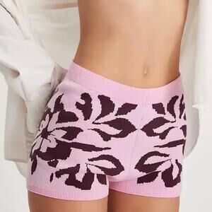 Free People Kaia Swit Shorts in Bright Lilac Combo Pink Floral Knit Micro Short